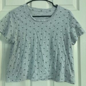 Aerie baby tee ditsy floral print cropped grey
